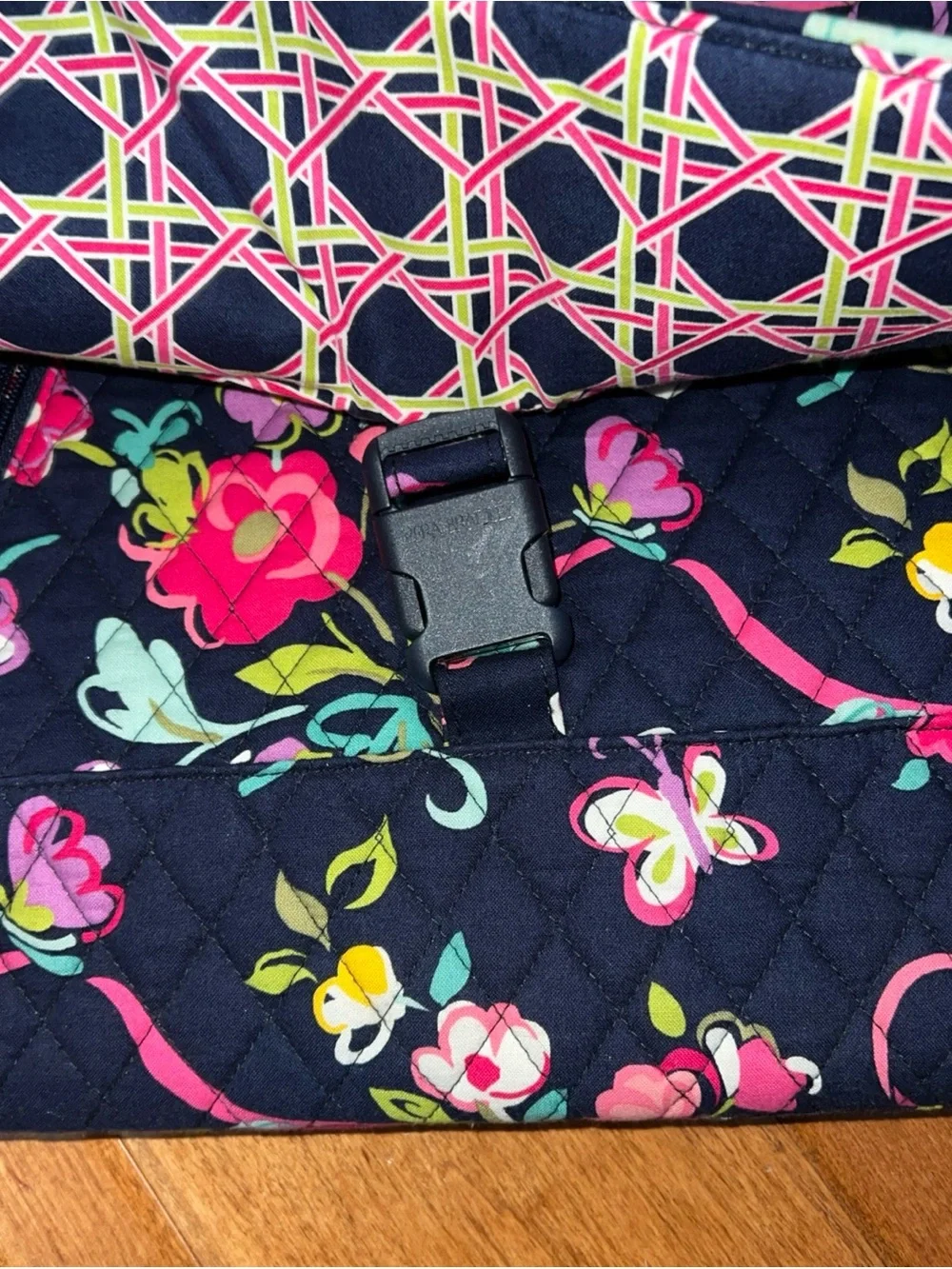 Vera Bradley Navy Floral Quilted Crossbody Bag with Pink & Green Accents